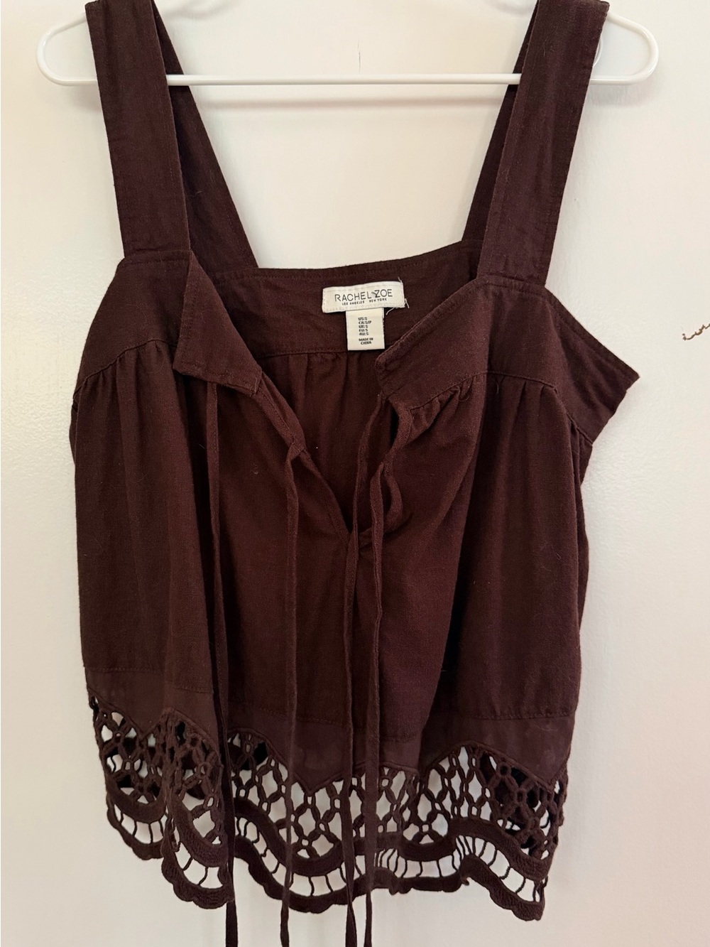Rachel Zoe Deep Brown Crochet-Hem Camisole